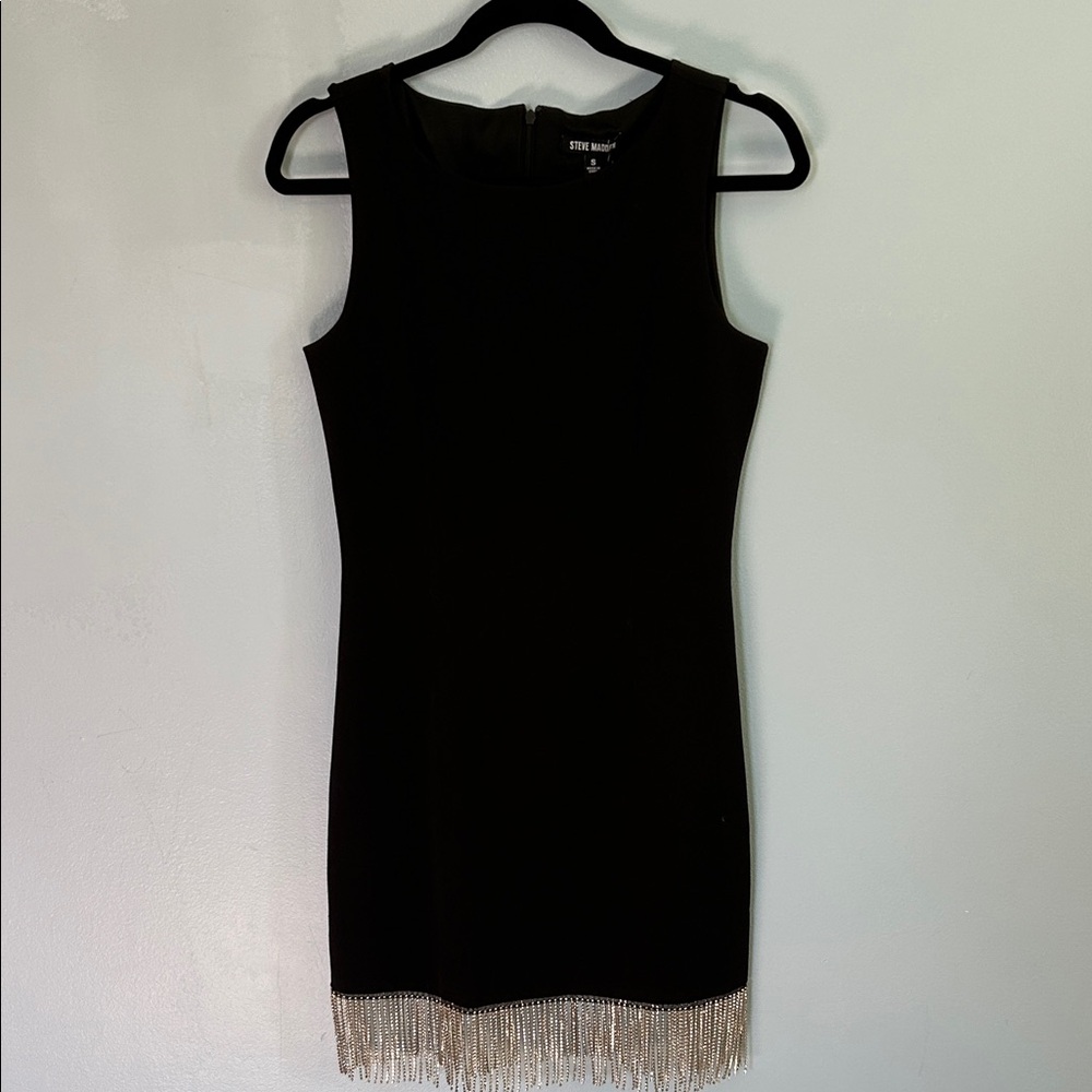 Steve Madden Black Mini Dress with Silver Fringe